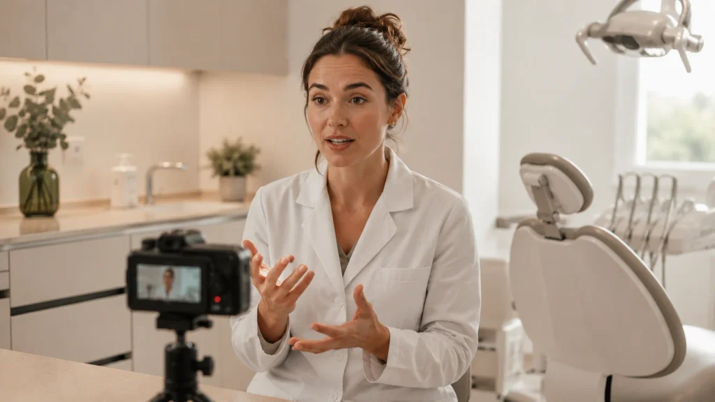 Profesional de una clínica dental creando contenido sanitario
